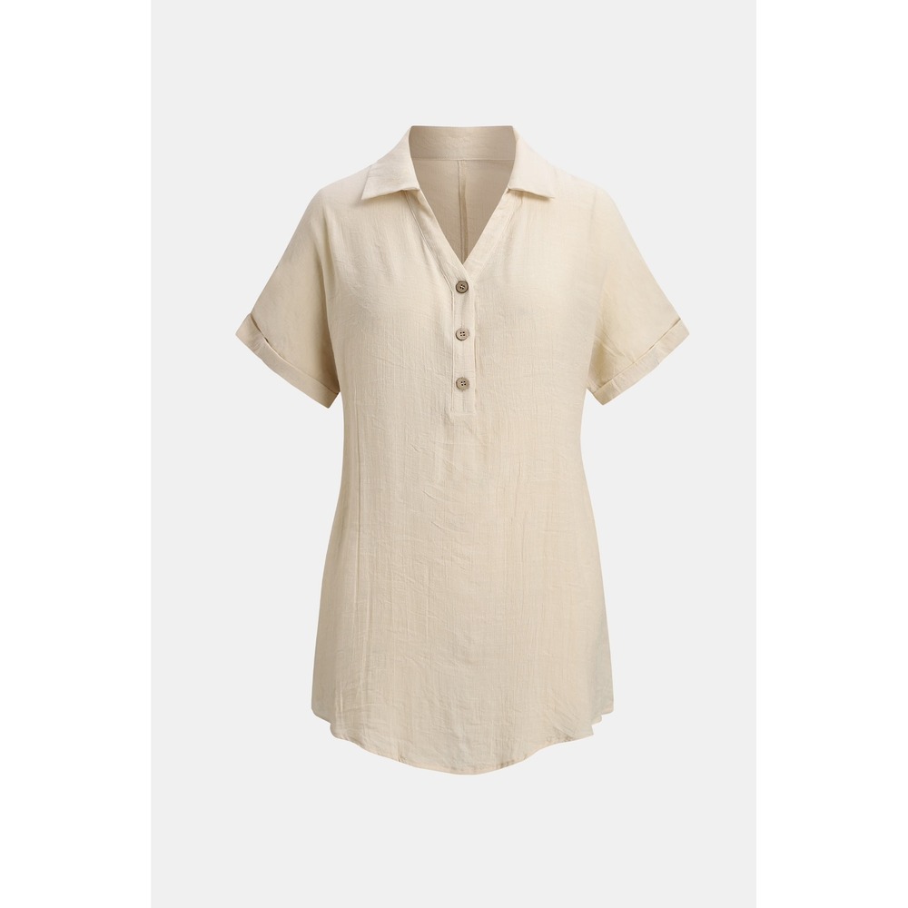 Cupshe Beige Short Sleeve Henley Tunic Top Small